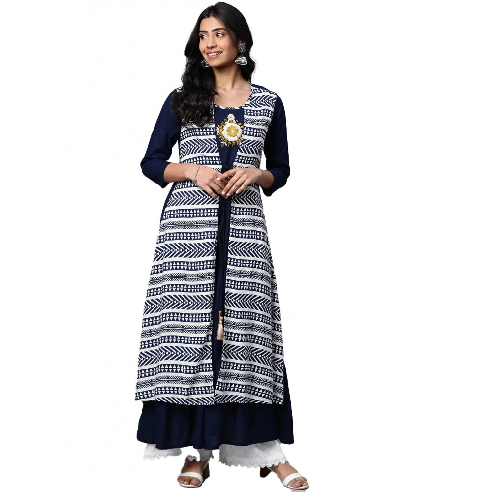Ranili Casual 3/4 Th Sleeve Geometric Rayon Kurti