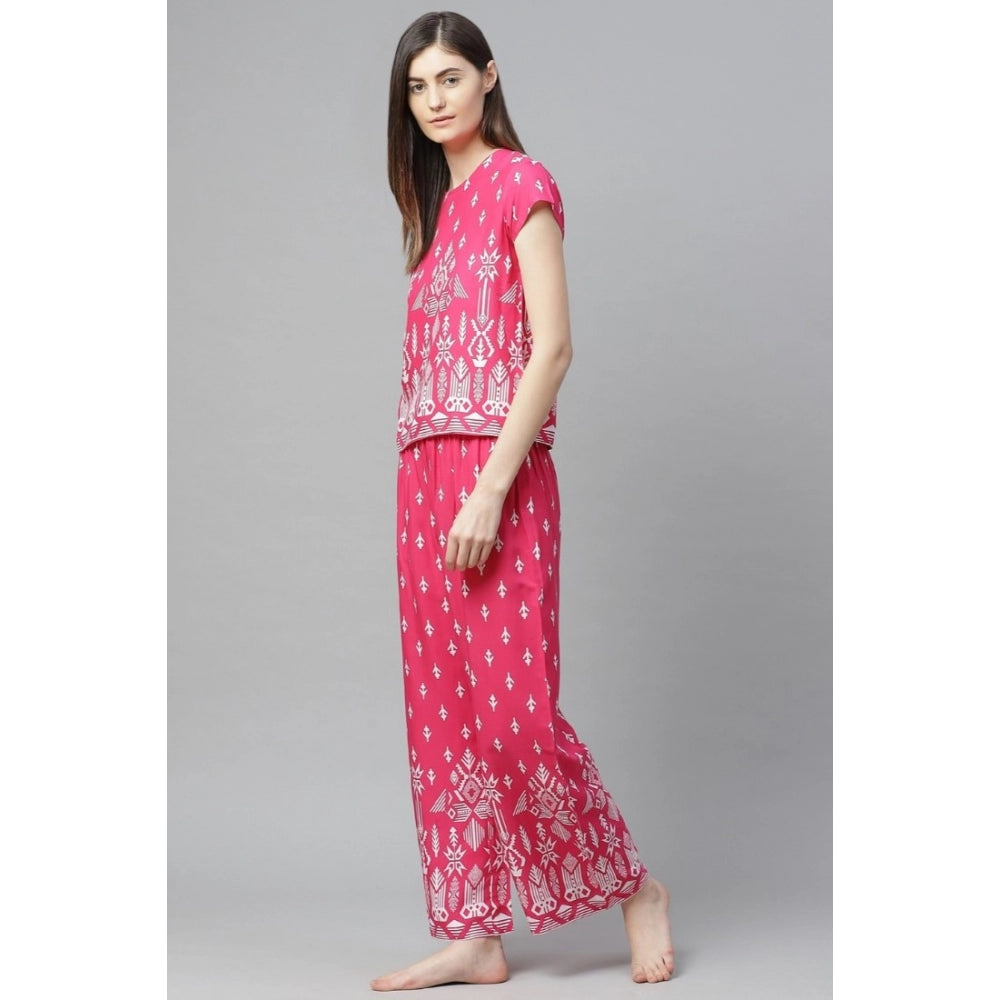 Ranili Casual Short Sleeve Printed Rayon Pajama Set