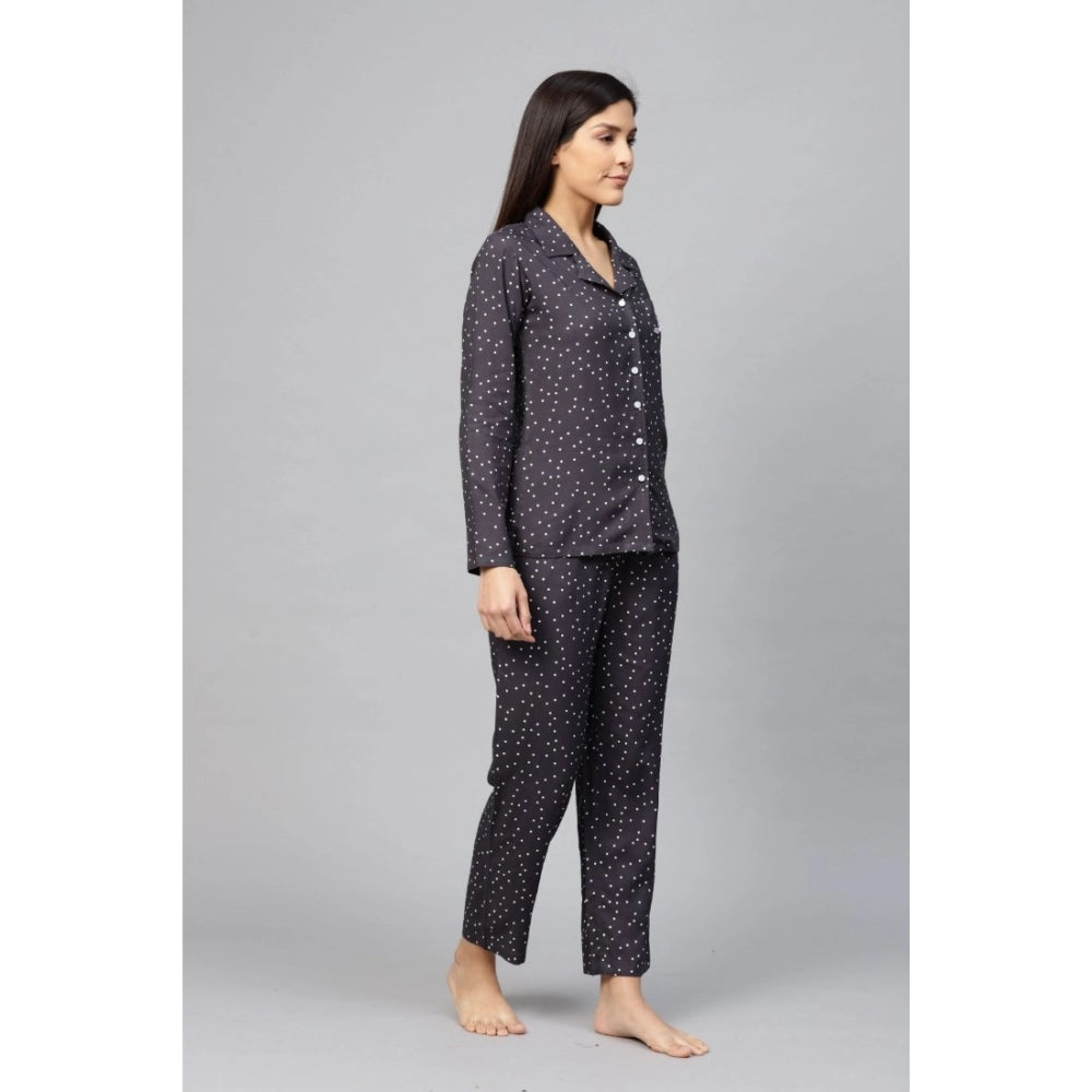 Ranili Casual Full Sleeves Polka Dot Printed Rayon Shirt With Pyjama Pant Night Suit Set