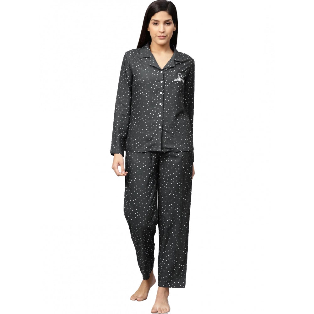 Ranili Casual Full Sleeves Polka Dot Printed Rayon Shirt With Pyjama Pant Night Suit Set