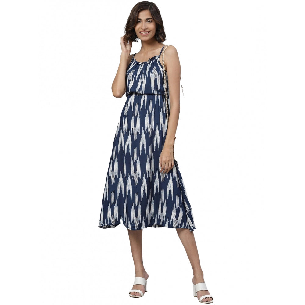 Ranili Casual Sleeveless Ikat Print Rayon Dress