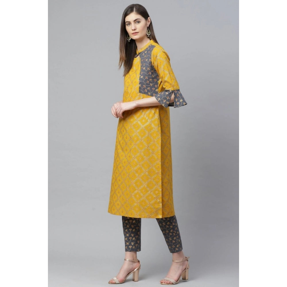 Ranili Casual Bell Sleeves Geomatrical Printed Cotton Kurti Set