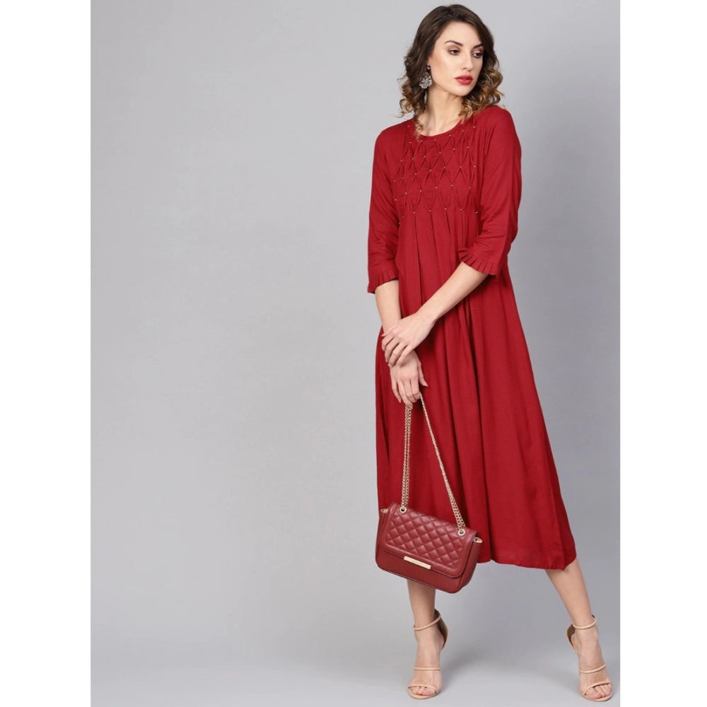 Ranili Casual 3/4 Th Sleeve Solid Rayon Dobby Dress