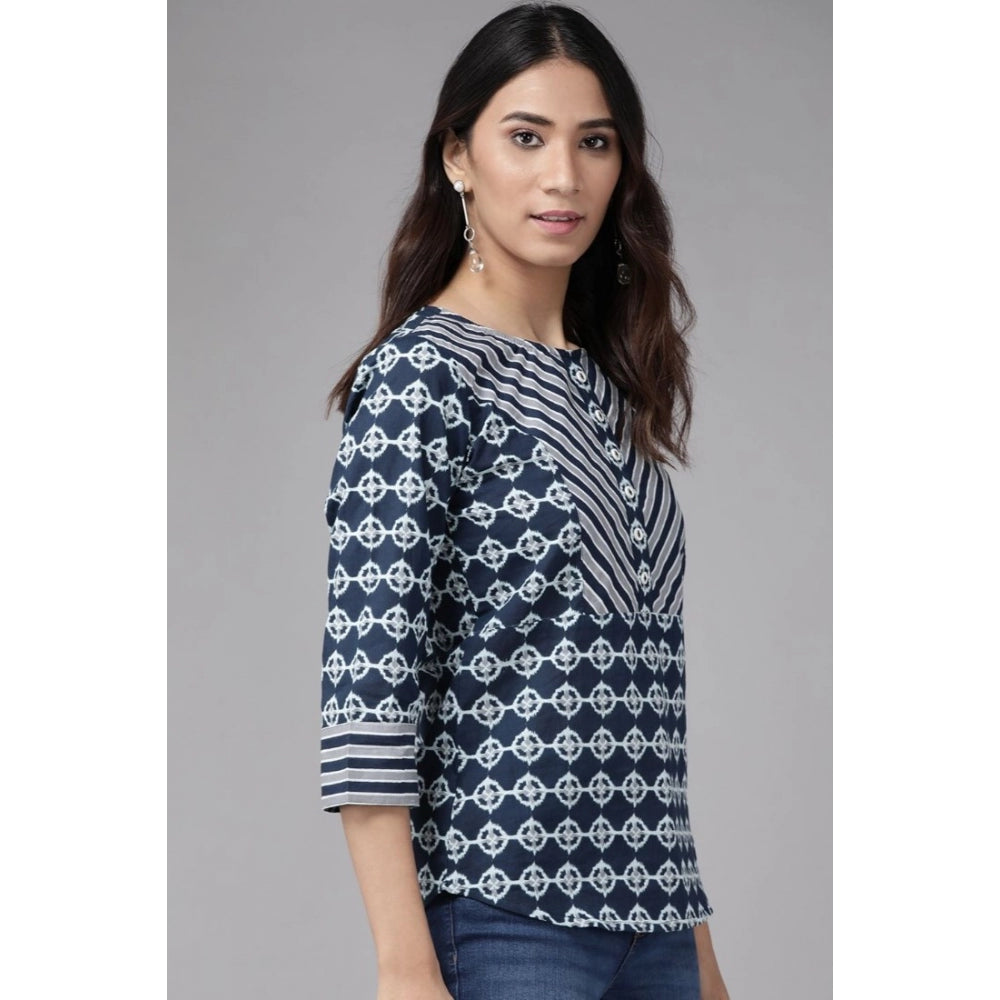 Ranili Casual 3/4 Th Sleeve Floral Printed Cotton Top
