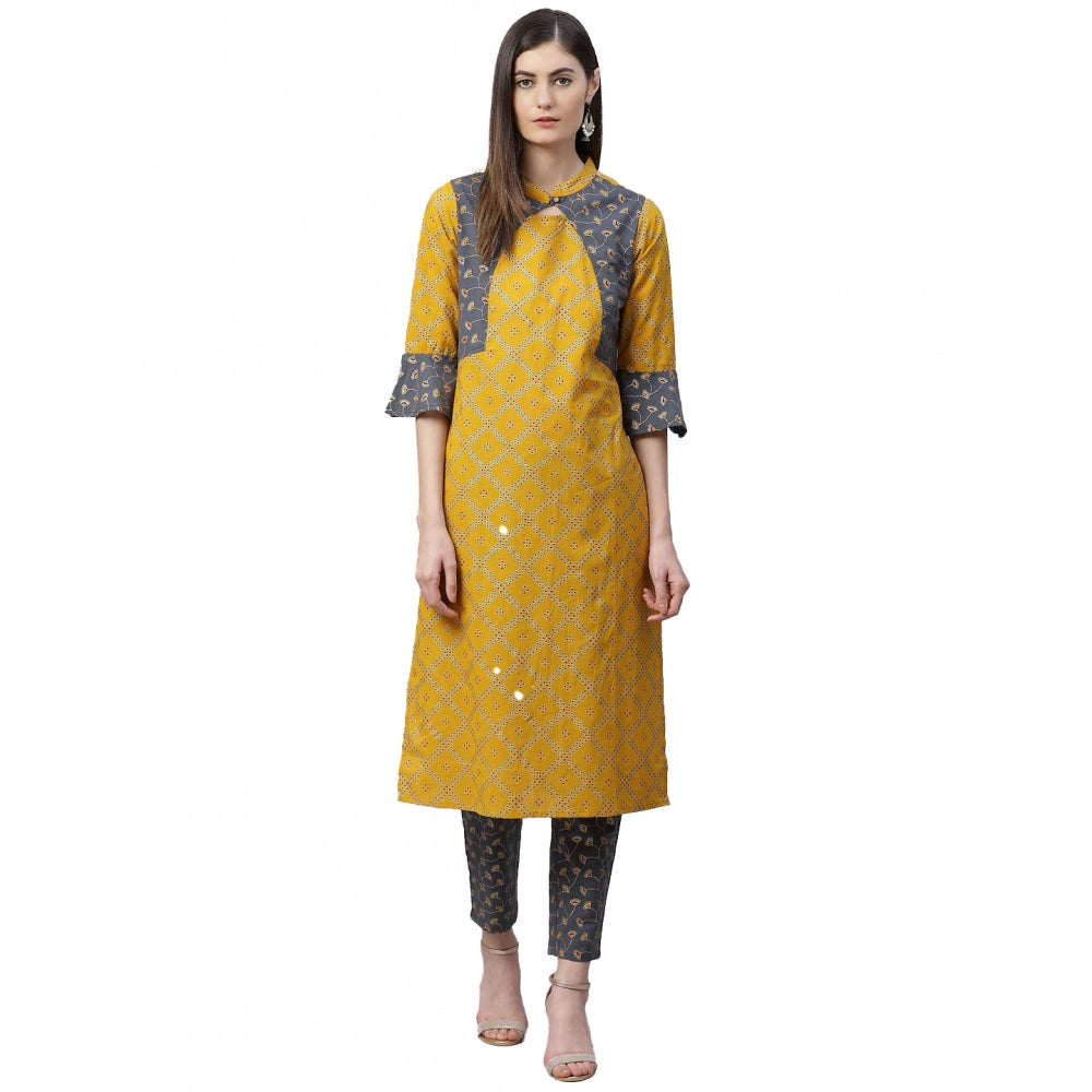 Ranili Casual Bell Sleeves Geomatrical Printed Cotton Kurti Set