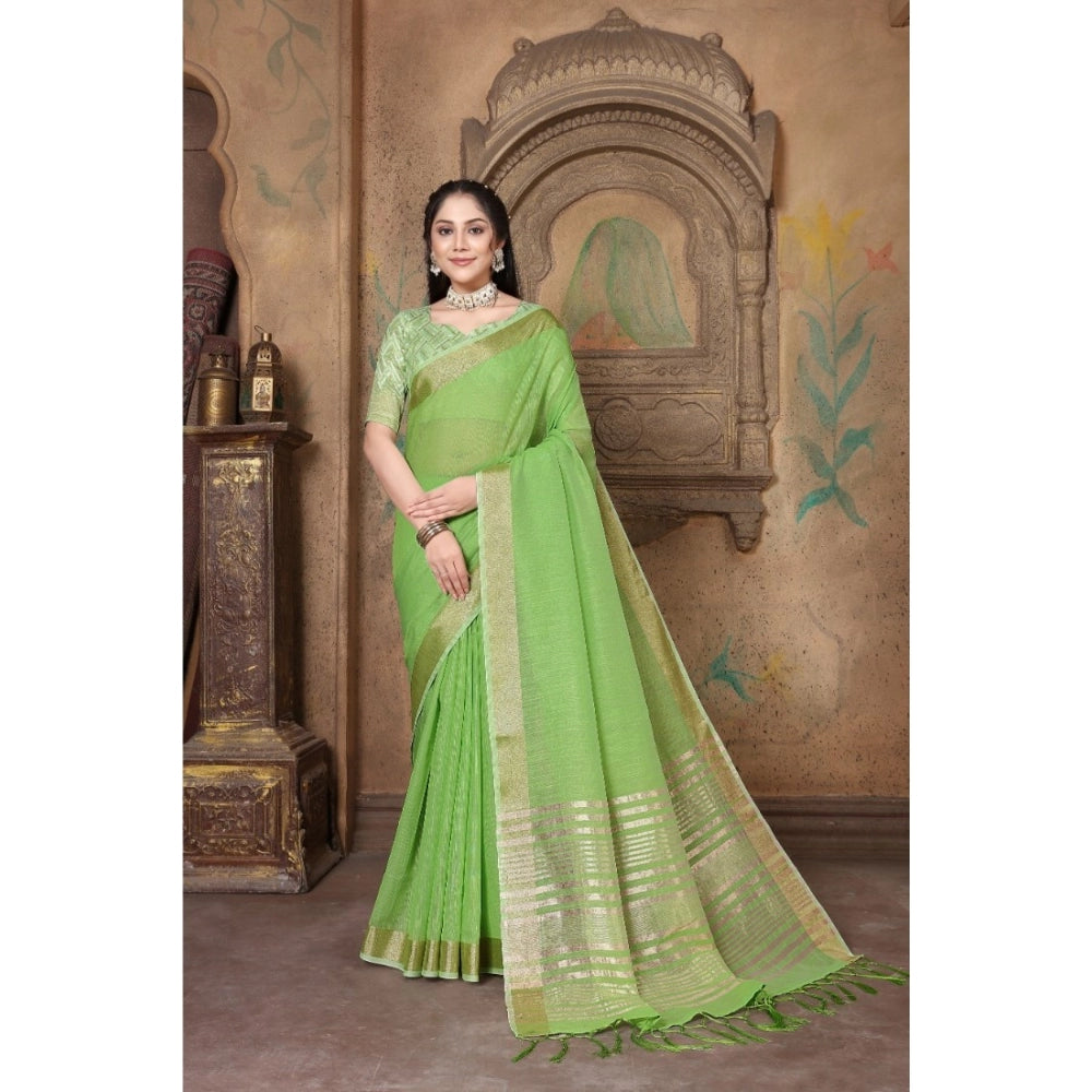 Ranili soft Linen Striped Saree With Unstitched Blouse