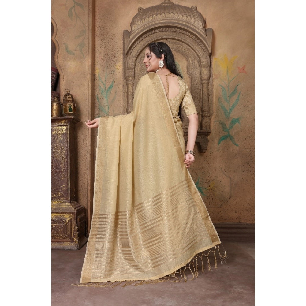 Ranili soft Linen Striped Saree With Unstitched Blouse