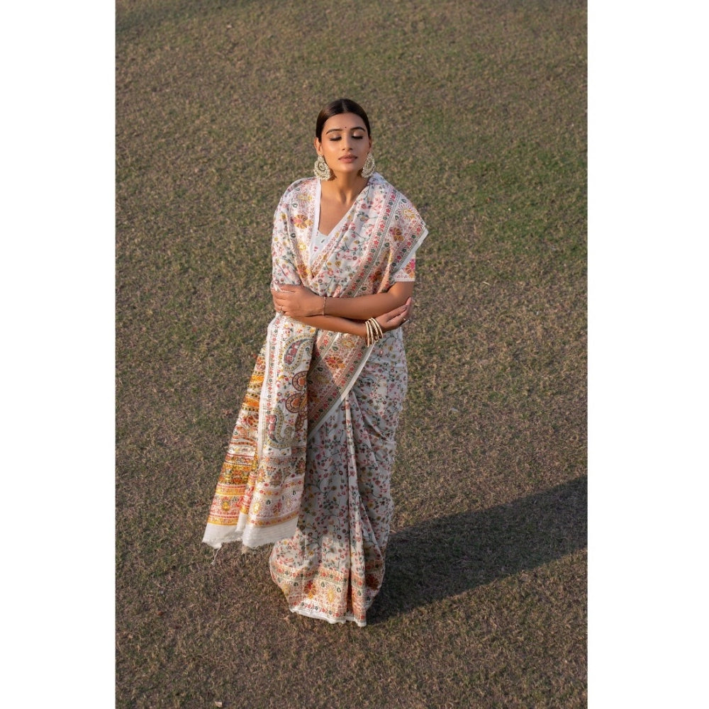 Ranili linen Printed Saree With Unstitched Blouse