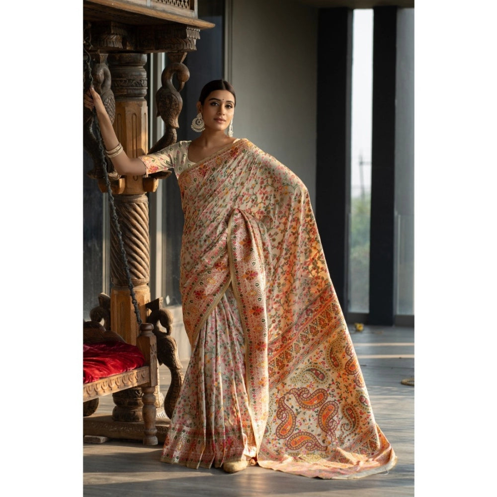 Ranili linen Printed Saree With Unstitched Blouse