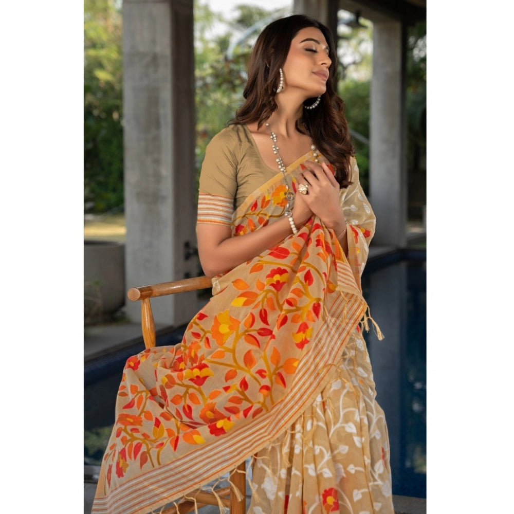 Ranili cotton Printed Saree With Unstitched Blouse