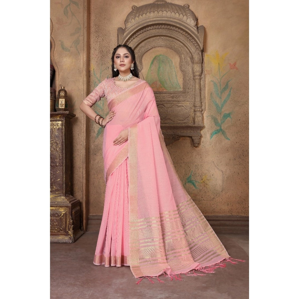 Ranili soft Linen Striped Saree With Unstitched Blouse