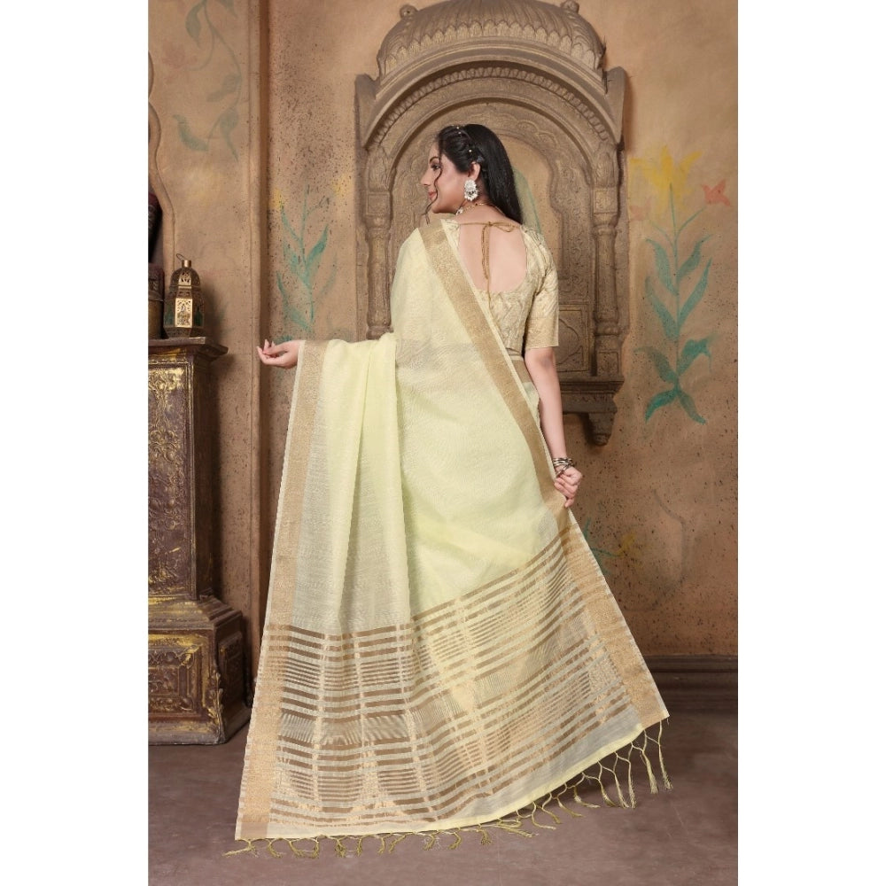 Ranili soft Linen Striped Saree With Unstitched Blouse