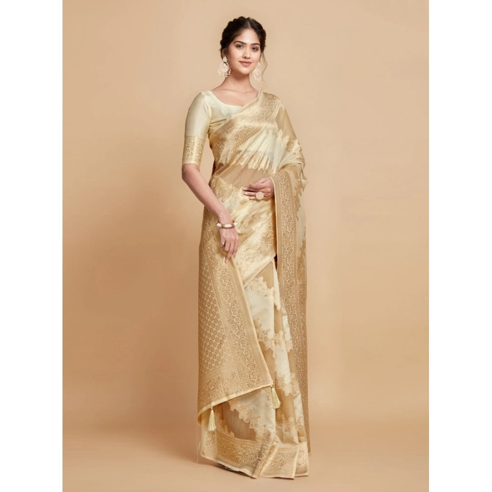 Ranili linen Printed Saree With Unstitched Blouse