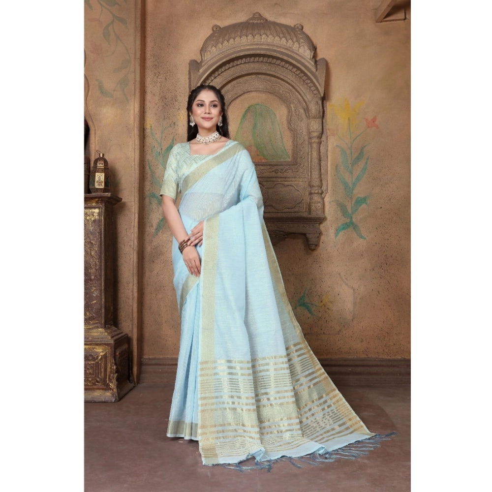 Ranili soft Linen Striped Saree With Unstitched Blouse