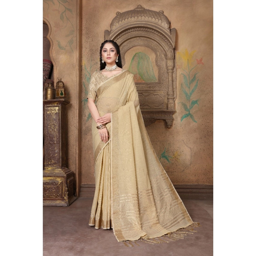 Ranili soft Linen Striped Saree With Unstitched Blouse