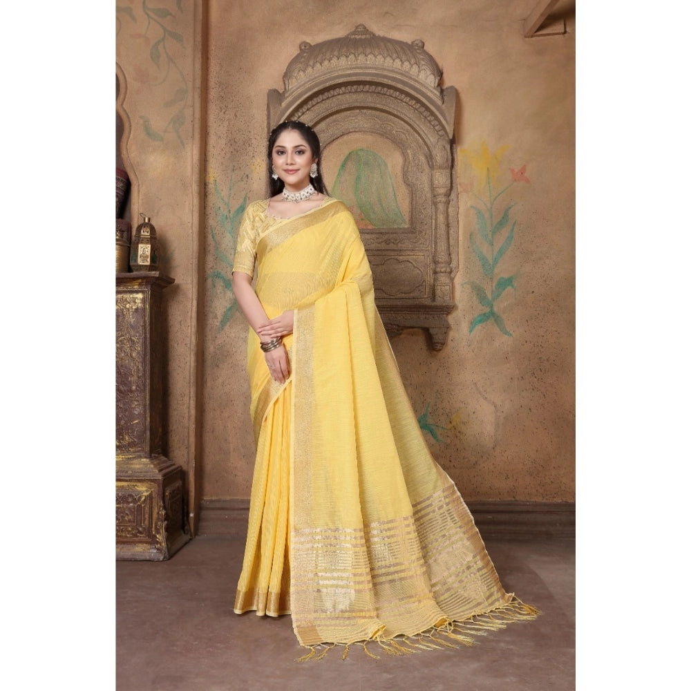 Ranili soft Linen Striped Saree With Unstitched Blouse