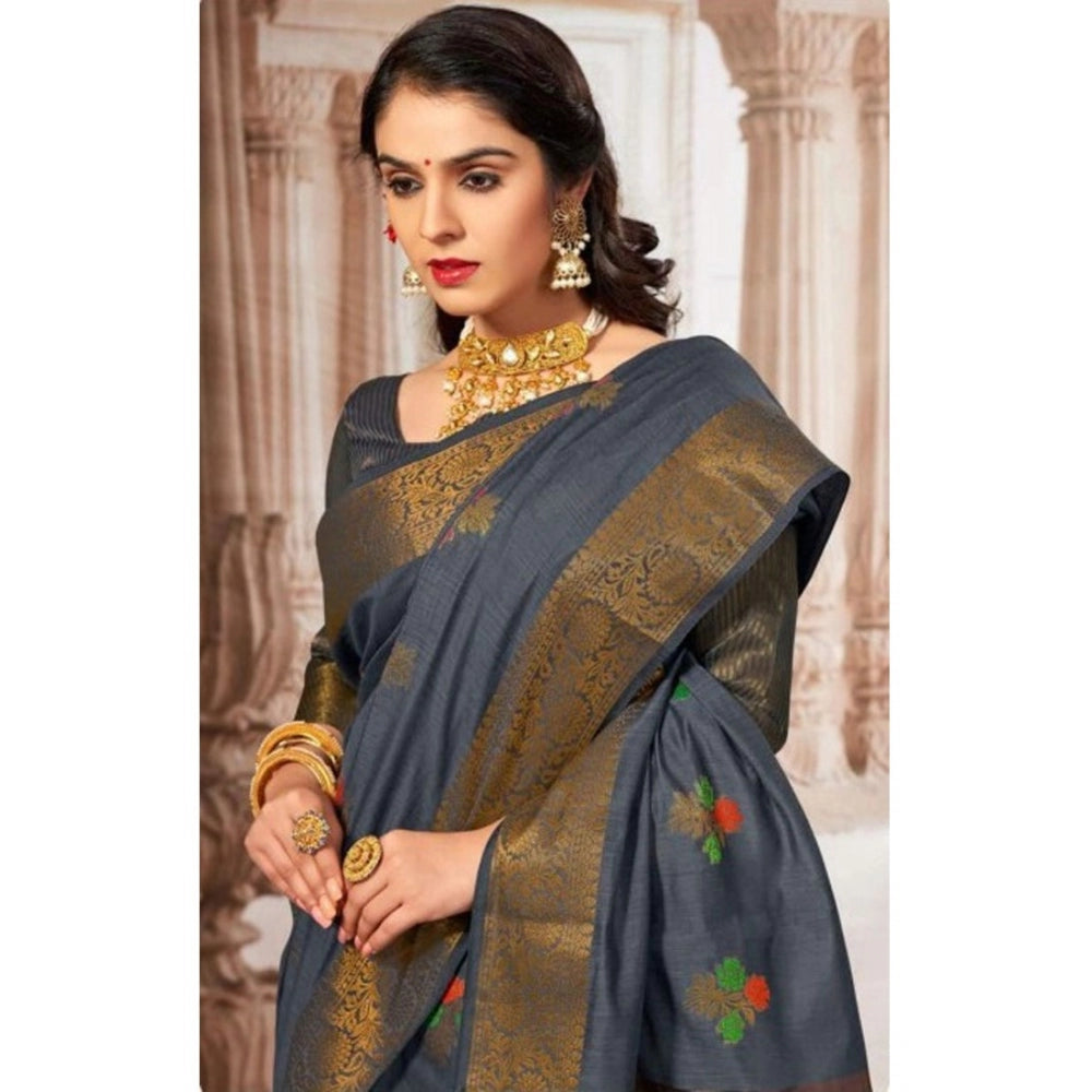 Ranili linen Printed Saree With Unstitched Blouse