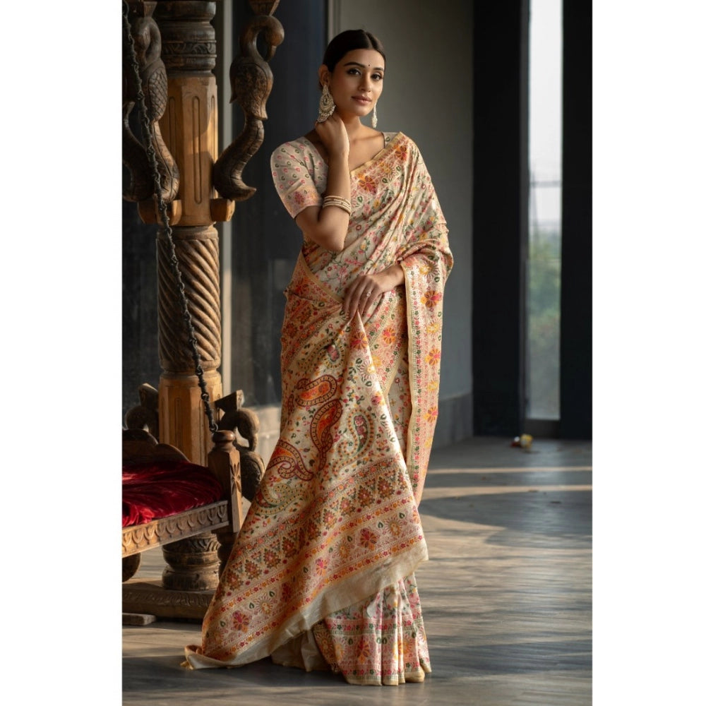 Ranili linen Printed Saree With Unstitched Blouse