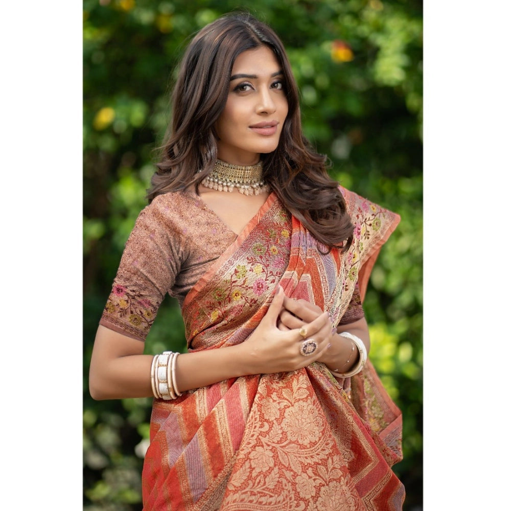 Ranili organza Printed Saree With Unstitched Blouse