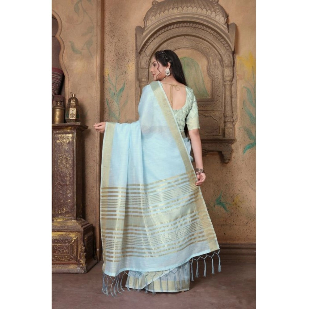 Ranili soft Linen Striped Saree With Unstitched Blouse