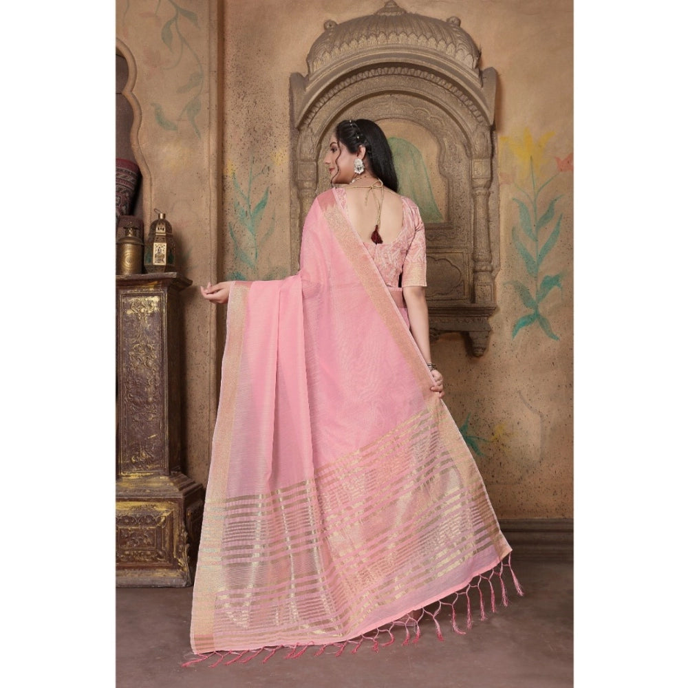 Ranili soft Linen Striped Saree With Unstitched Blouse