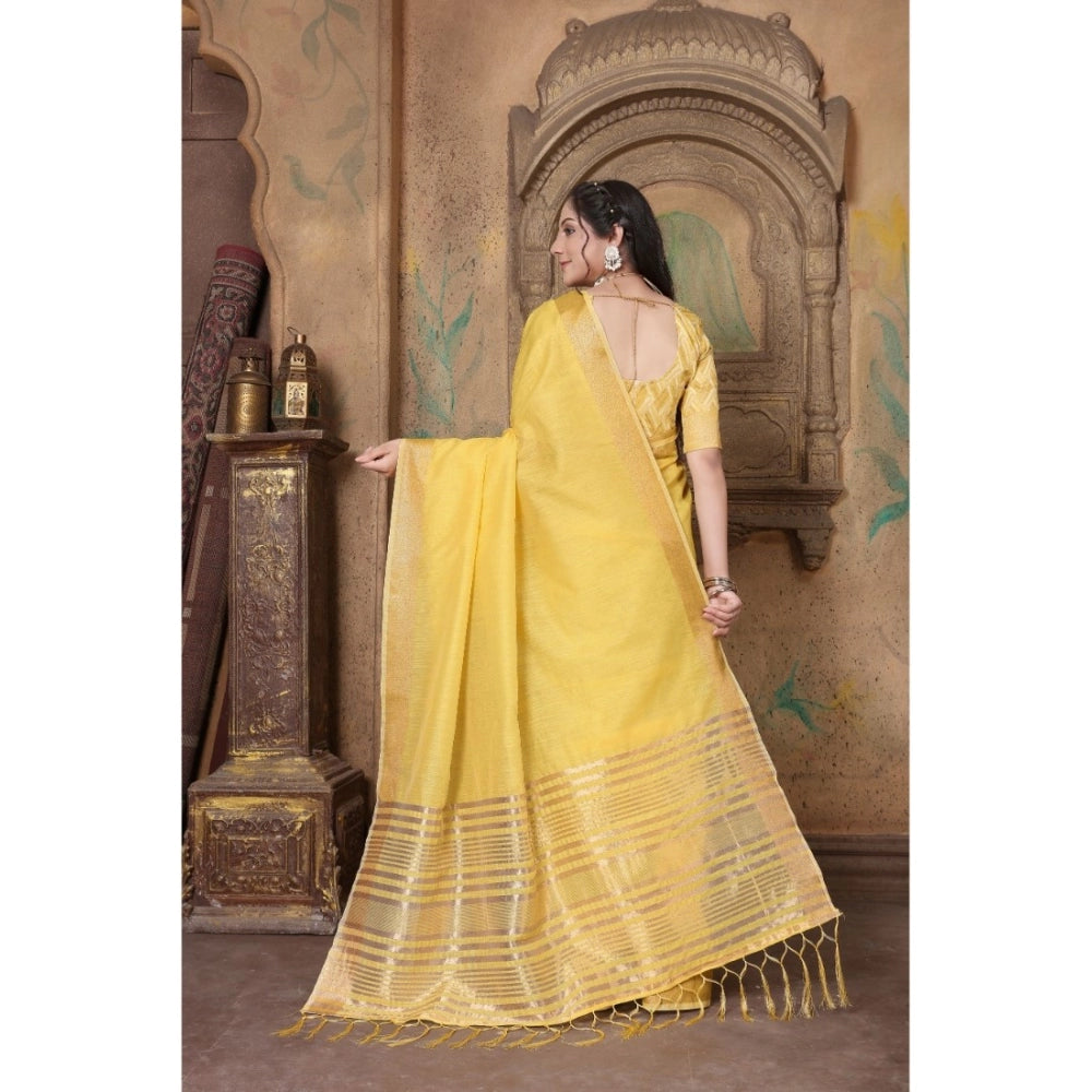 Ranili soft Linen Striped Saree With Unstitched Blouse