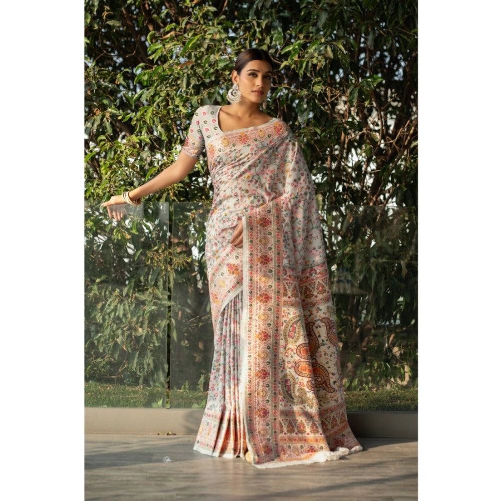 Ranili linen Printed Saree With Unstitched Blouse