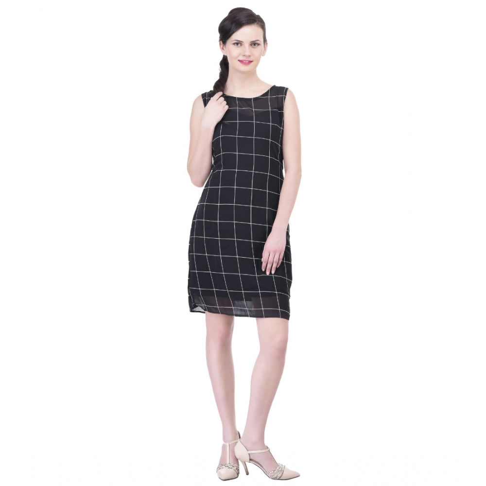 Ranili Cotton Blend Checked Sleeveless Sheath Dress