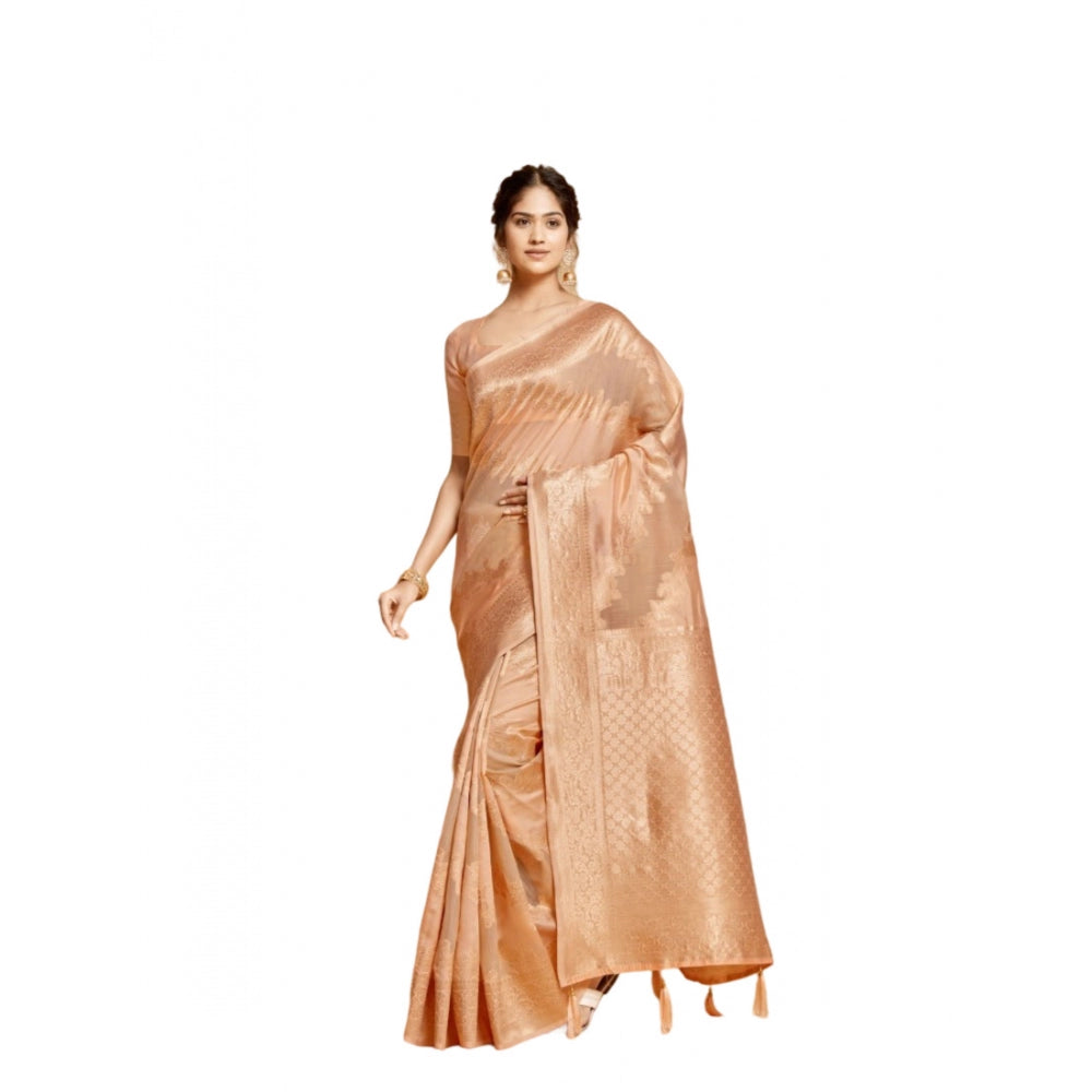 Ranili linen Printed Saree With Unstitched Blouse