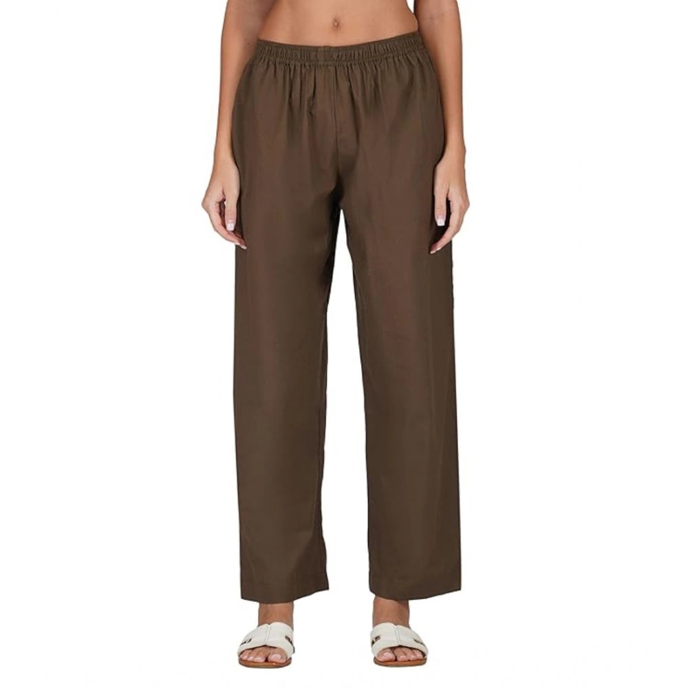 Ranili Casual Cotton Cambric Solid Elastic Palazzo Trousers