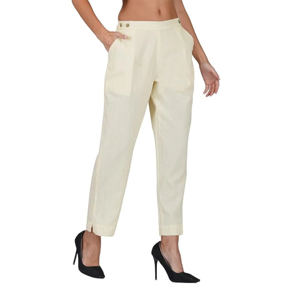 Ranili Casual Cotton Flax Solid Adjustable Waist Trouser Pants