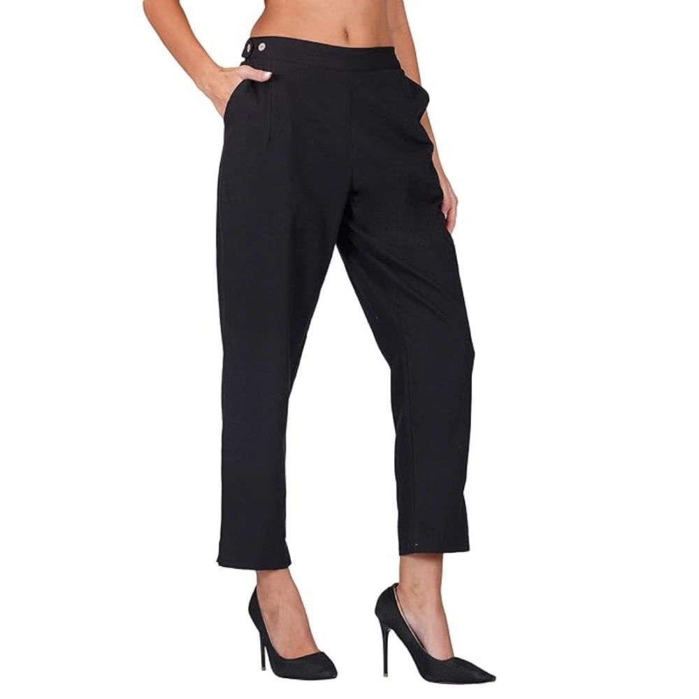 Ranili Casual Cotton Flax Solid Adjustable Waist Trouser Pants