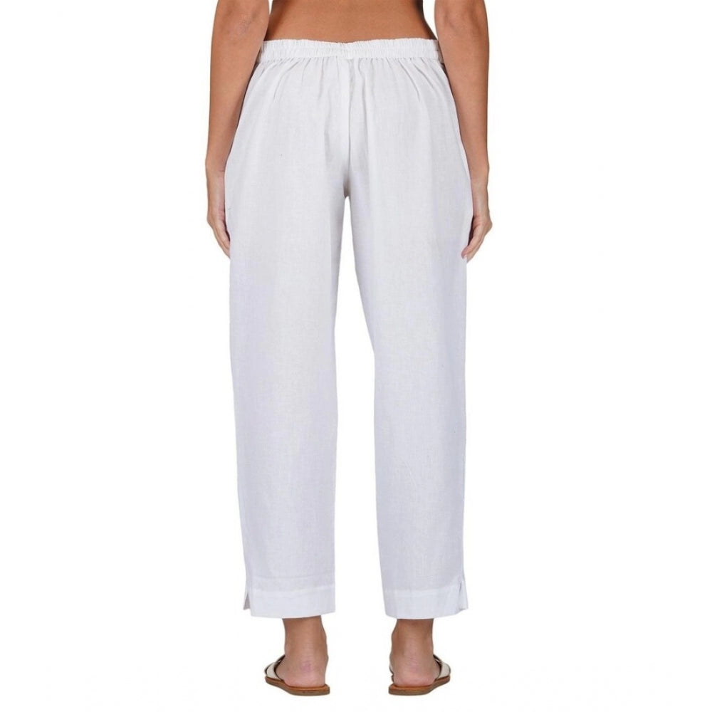 Ranili Casual Cotton Flax Solid Adjustable Waist Trouser Pants