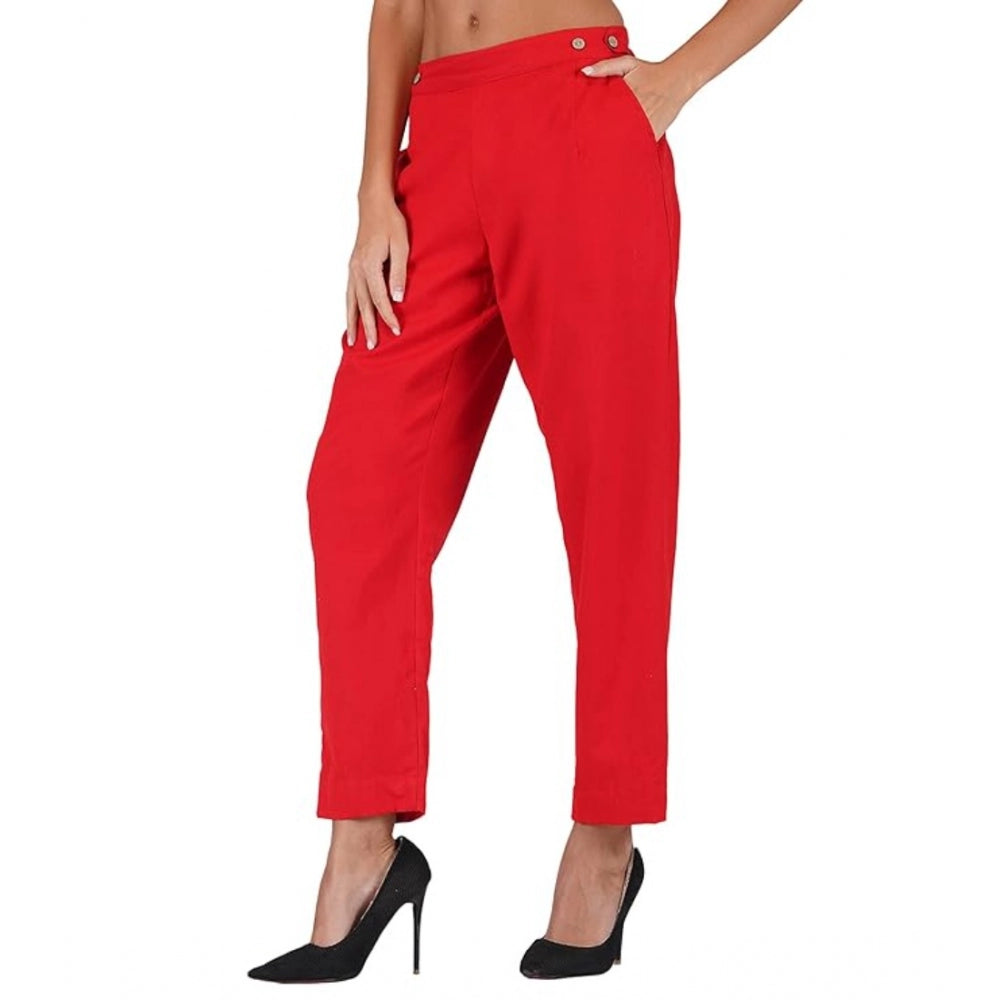 Ranili Casual Cotton Flax Solid Adjustable Waist Trouser Pants