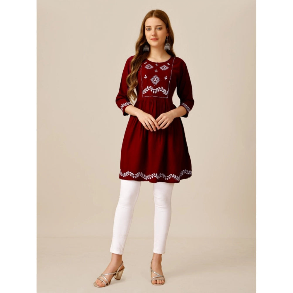 Ranili Casual 3-4 Th Sleeve Embroidered Rayon Tunic Top