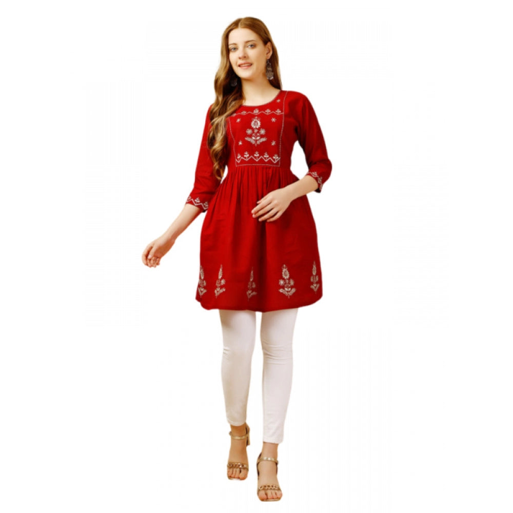 Ranili Casual 3-4 Th Sleeve Embroidered Rayon Tunic Top