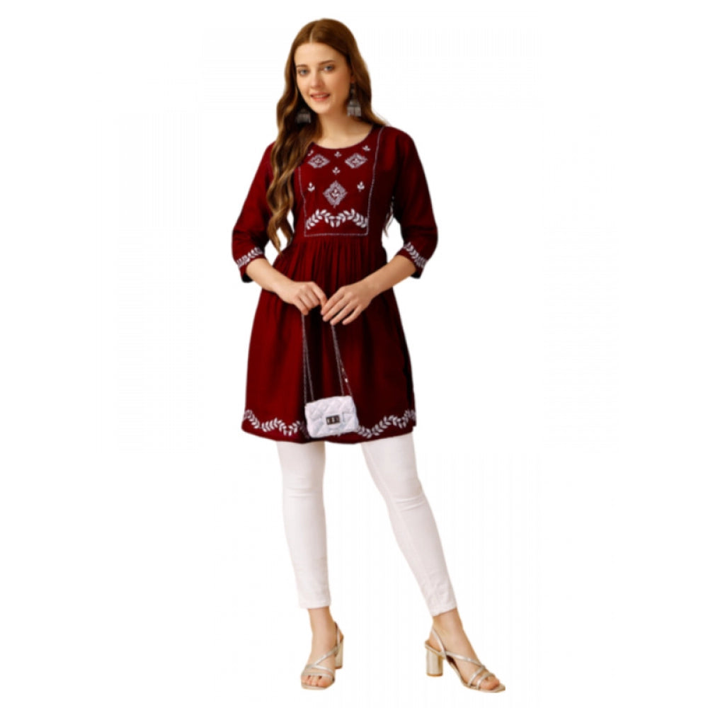Ranili Casual 3-4 Th Sleeve Embroidered Rayon Tunic Top