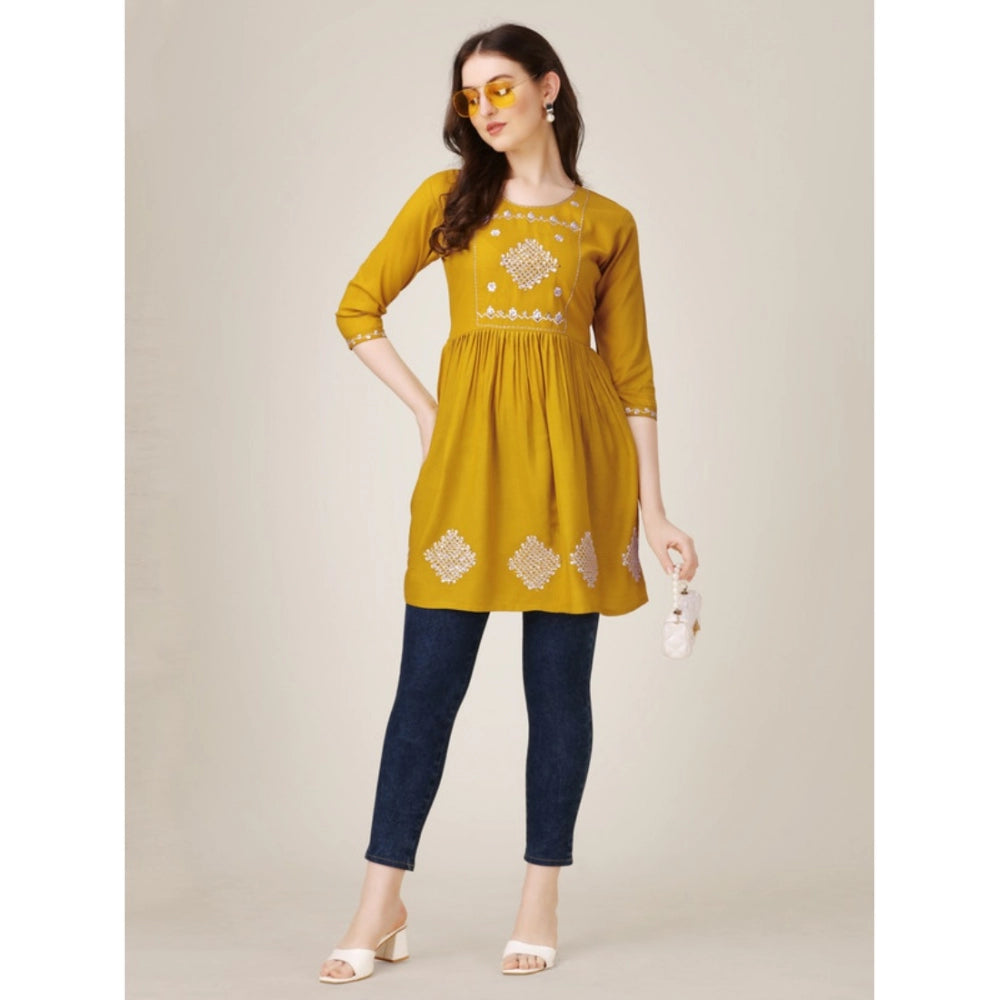 Ranili Casual 3-4 Th Sleeve Embroidered Rayon Tunic Top