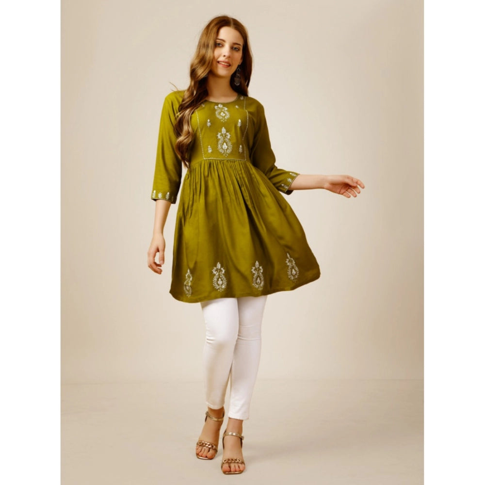 Ranili Casual 3-4 Th Sleeve Embroidered Rayon Tunic Top