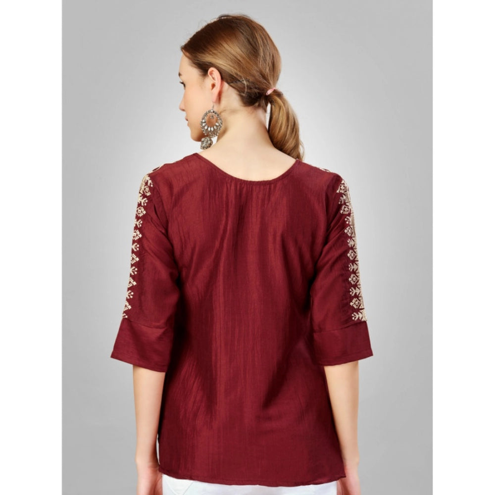 Ranili Casual 3-4 Th Sleeve Embroidered Silk Tunic Top