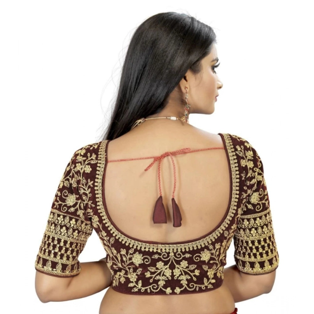 Ranili Women's velvet Embroidery Readymade Blouse