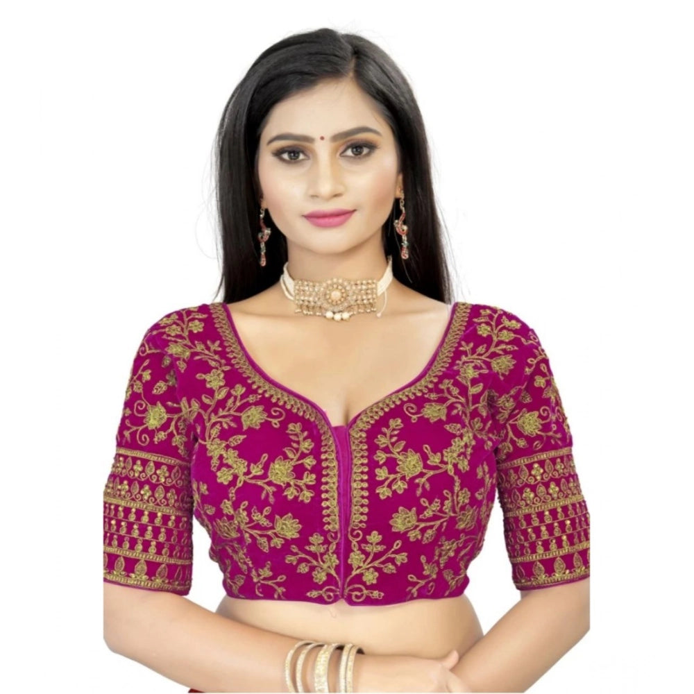 Ranili Women's velvet Embroidery Readymade Blouse