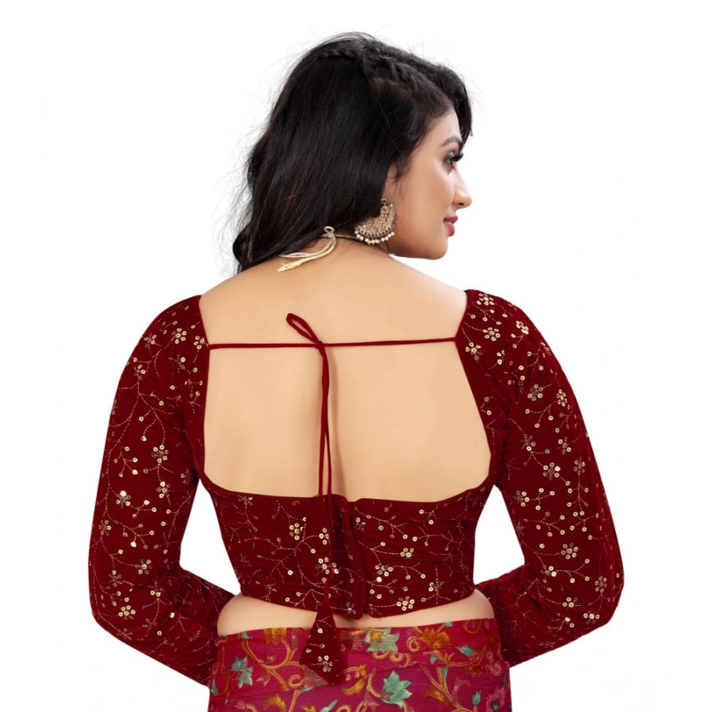 Ranili Women's velvet Embroidery Readymade Blouse