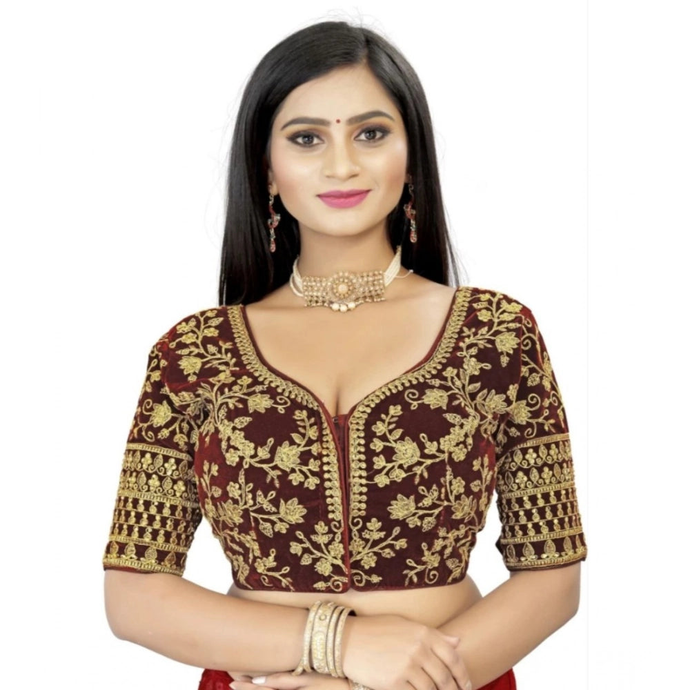 Ranili Women's velvet Embroidery Readymade Blouse