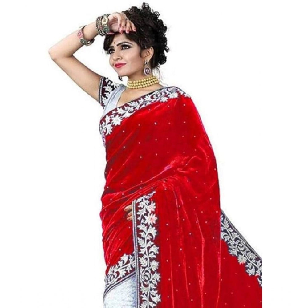 Ranili Velvet Embroidered Saree With Unstitched Blouse