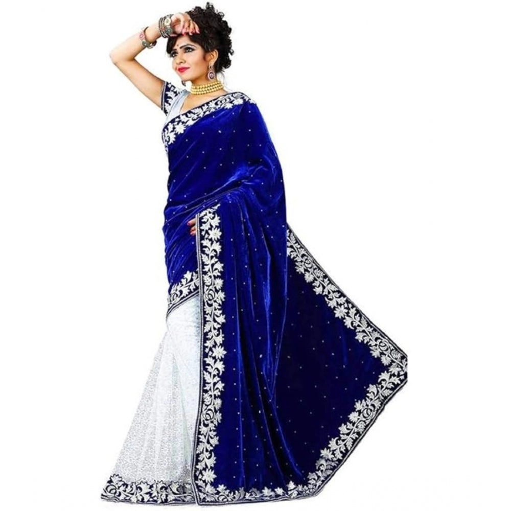 Ranili Velvet Embroidered Saree With Unstitched Blouse
