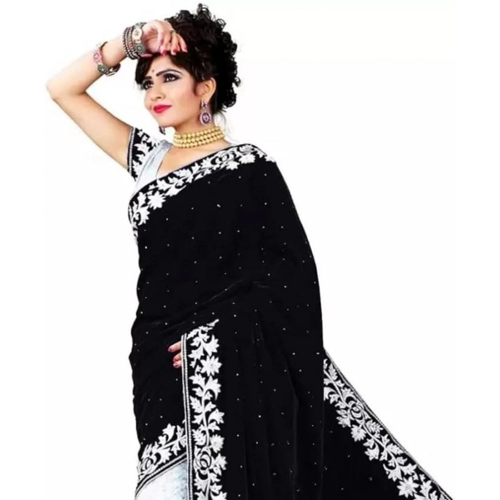 Ranili Velvet Embroidered Saree With Unstitched Blouse