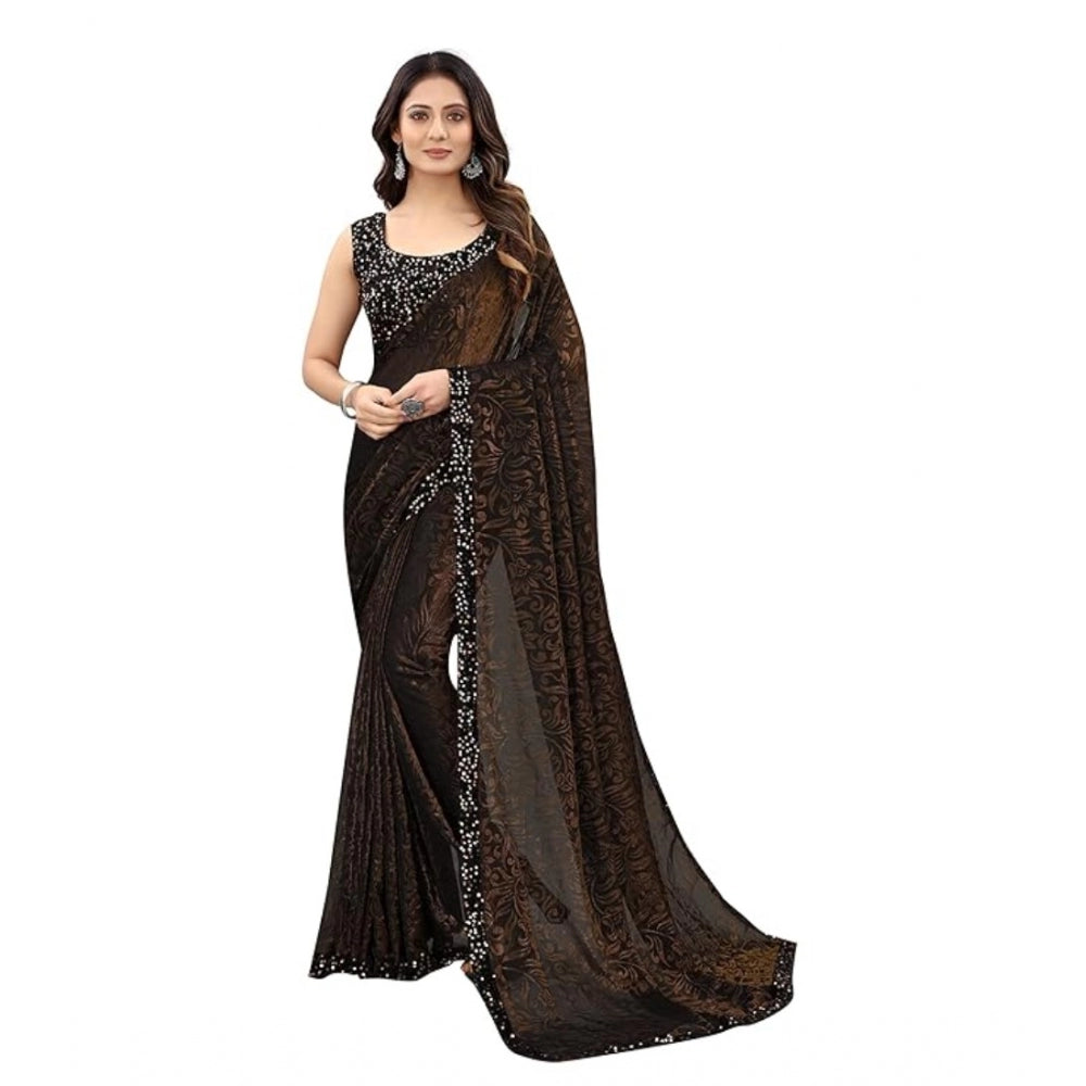 Ranili Lycra Floral Saree With Unstitched Blouse