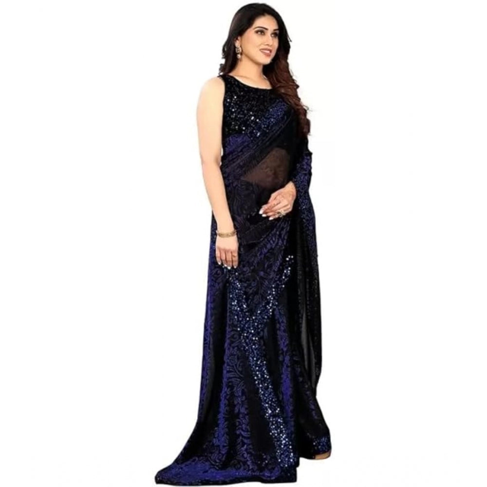 Ranili Lycra Floral Saree With Unstitched Blouse
