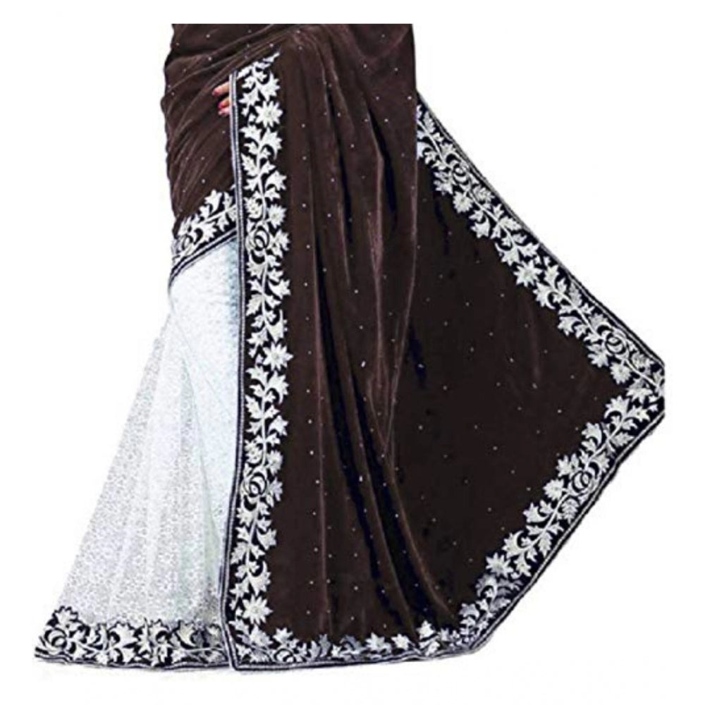 Ranili Velvet Embroidered Saree With Unstitched Blouse